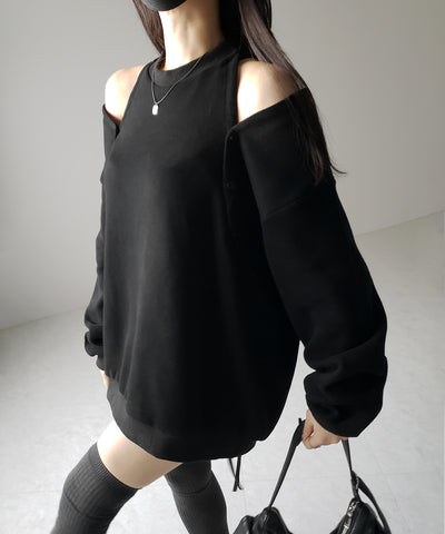 【 ３color 】オープンショルダーカットアウトオーバースウェット ／ open shoulder cutout over sweat