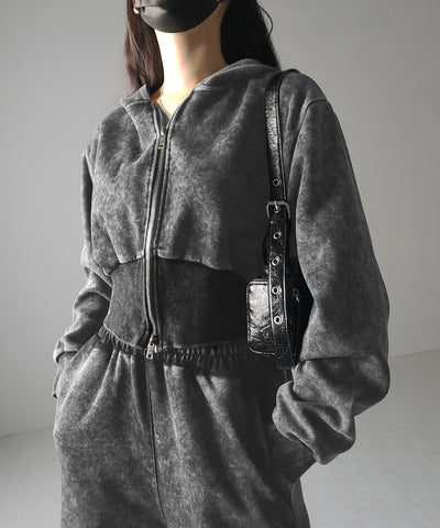 【 セットアップ 】ピグメントヴィンテージショートパーカー ＋ ワイドパンツ SET ／ pigment vintage short hoodie + wide pants SET