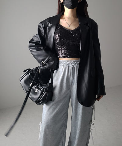 【 カップ付き 】シアースパンコールショートキャミソールビスチェ ／ sheer spangle short camisole bustier