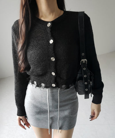 【 ３color 】ダメージシアーニットショートカーディガン ／ damage sheer knit short cardigan