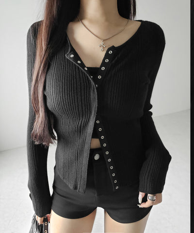 【 ３color 】スナップボタンリブニットスリムカーディガン ／ snap button rib knit slim cardigan