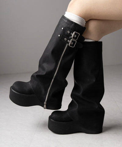 【 ２color 】ベルテッドヴィンテージ厚底カバーロングブーツ ／belted vintage platform cover long boots