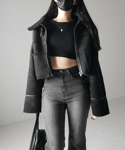 【 ３color 】BASIC ショートリブニットトップス　／ BASIC SHORT LIB KNIT TOPS