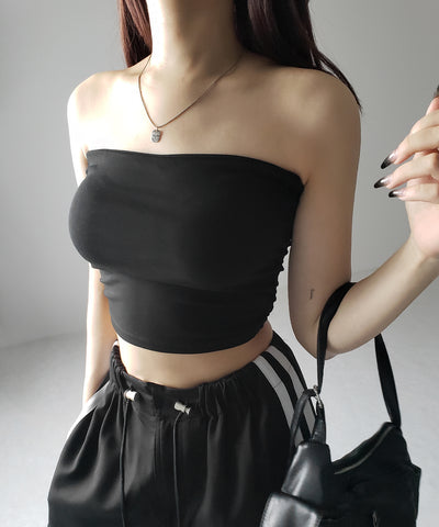 【 カップ付き 】ショートスクエアチューブトップ／ short square tube top
