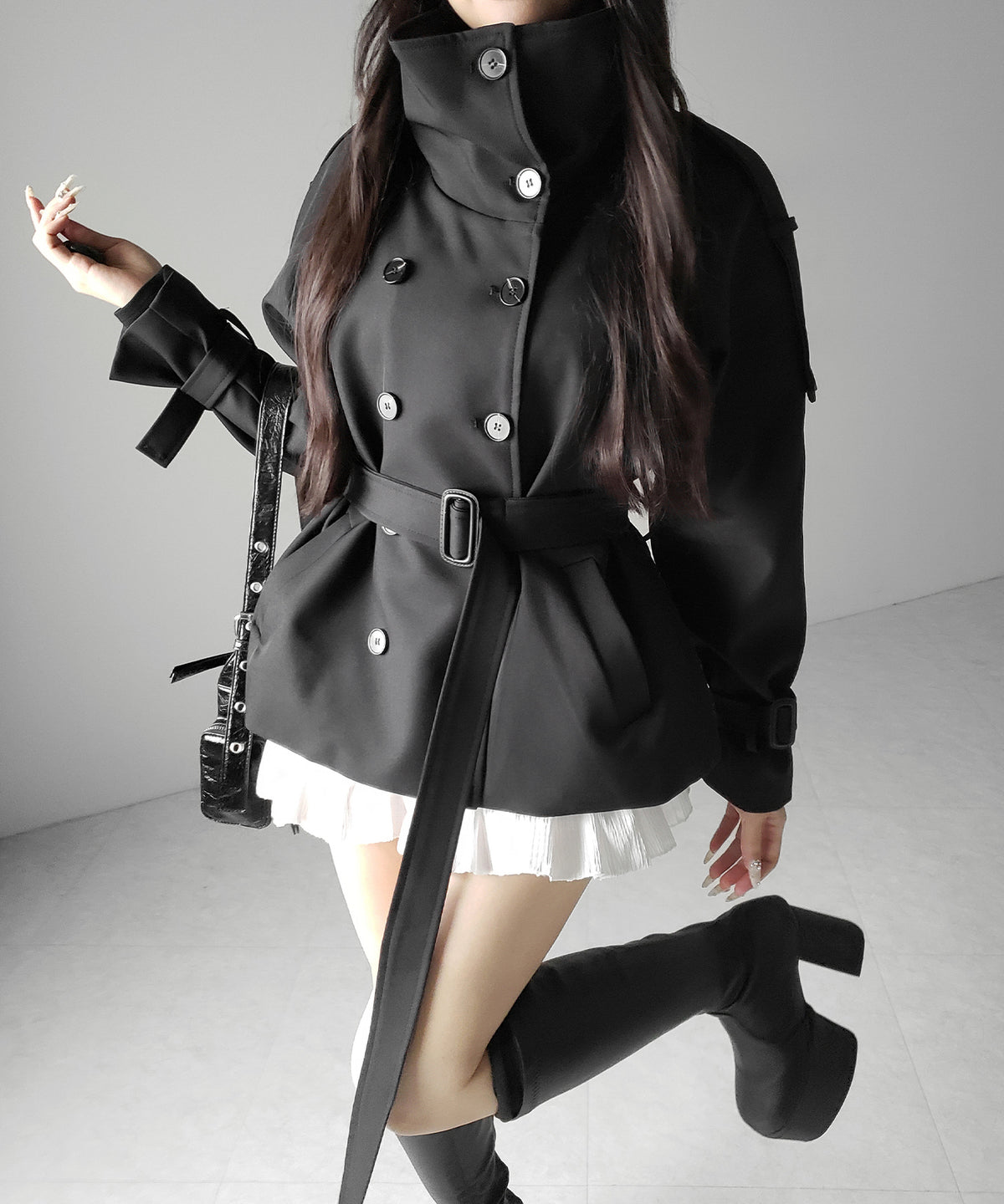 ２WAYスタンドカラーミドルトレンチコート ／ 2WAY stand collar middle trench coat