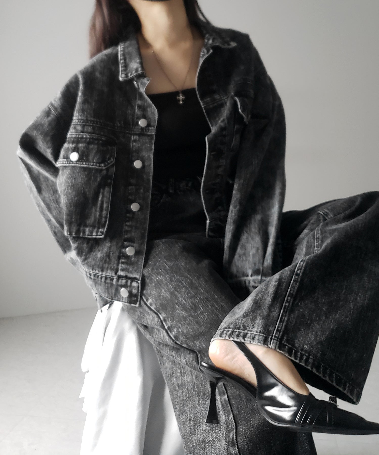 【 セットアップ着用可能 】ヴィンテージケミカルブリーチストレートワイドデニム ／ vintage chemical bleach straight wide denim