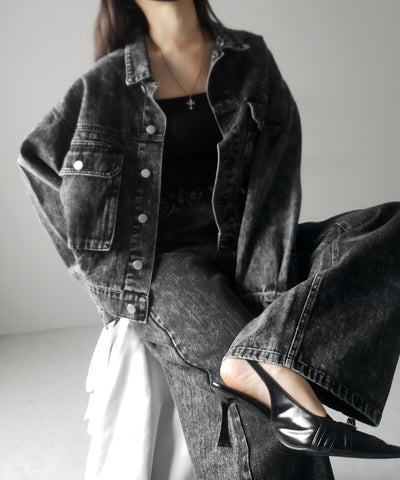 【 セットアップ着用可能 】ヴィンテージケミカルブリーチストレートワイドデニム ／ vintage chemical bleach straight wide denim