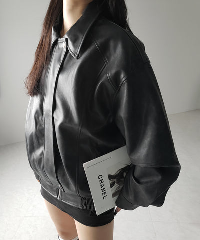 【 ２color 】ヴィンテージライクオーバーフェイクレザーブルゾン ／ vintage like over fake leather blouson