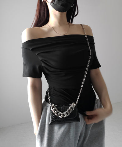 【 ３color 】半袖タックデザインドレープオフショルダートップス
