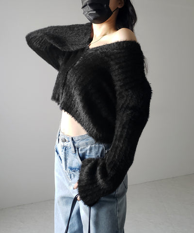 【 ３color 】ショートシャギーリブニットカーディガン ／ short shaggy lib knit cardigan