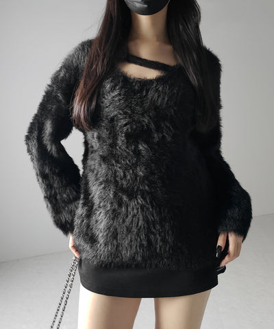 【 ３color 】ナナメストラップカットアウトシャギーニット ／ naname strap cutout shaggy knit