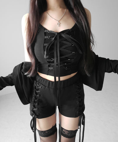 【 ２WAY  】レースアップコルセットリボンチョーカーキャミソール ／ lace up corset ribbon choker camisole