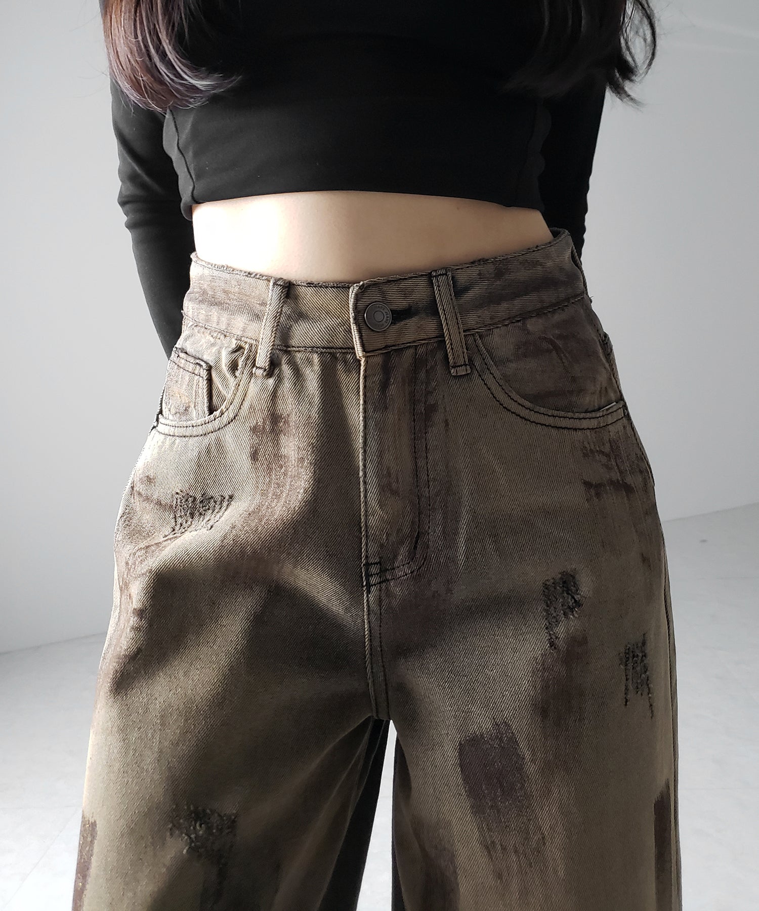 【 ２color ／ ４size 】ヴィンテージペイントグラデーションワイドデニムパンツ ／ vintage paint gradation wide denim pants