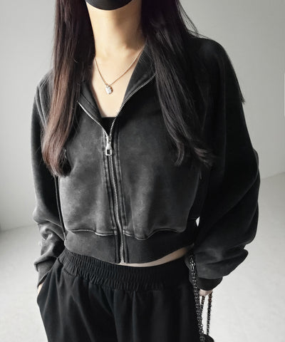 【 ２color 】ピグメントヴィンテージショートジップパーカー ／ pigment vintage short zip hoodie