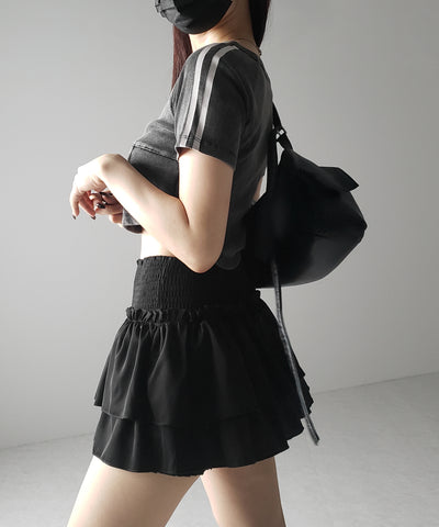 【 ３color ／ ３size 】２段フリルシャーリングミニスカパン ／ double frill shirring mini skirt pants