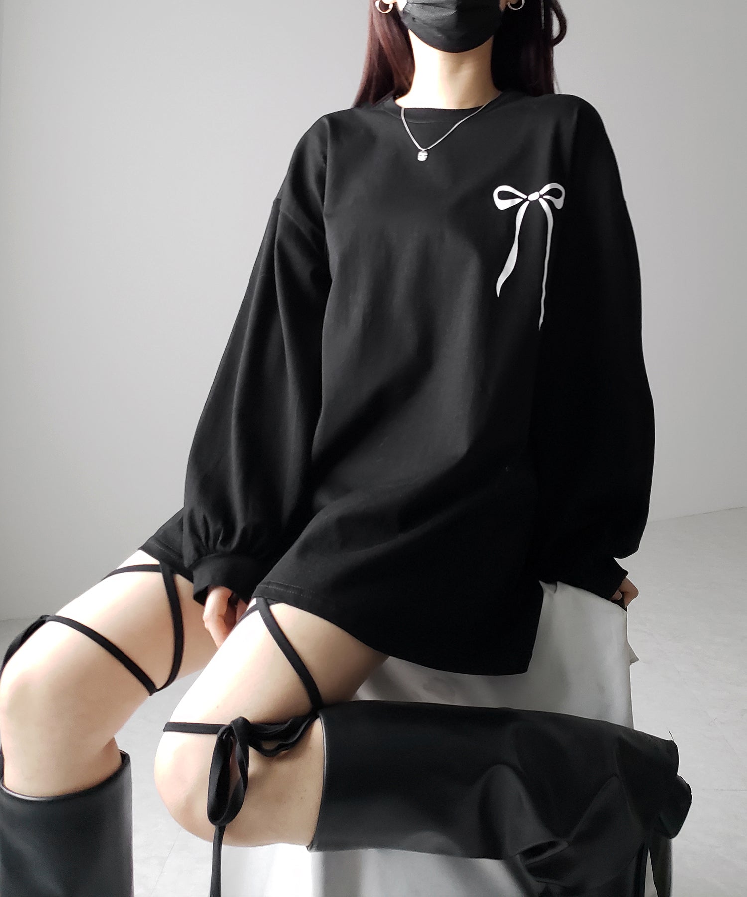 【 ３color 】リボンプリントバレエコアビッグＴシャツ ／ ribbon print ballet core big Tee