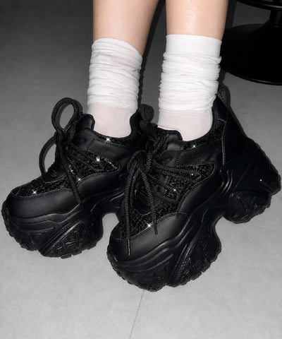 【 +10.5cm盛れ 】スパンコールレースアップ厚底スニーカー ／ +10.5cm spangle lace-up platform sneakers