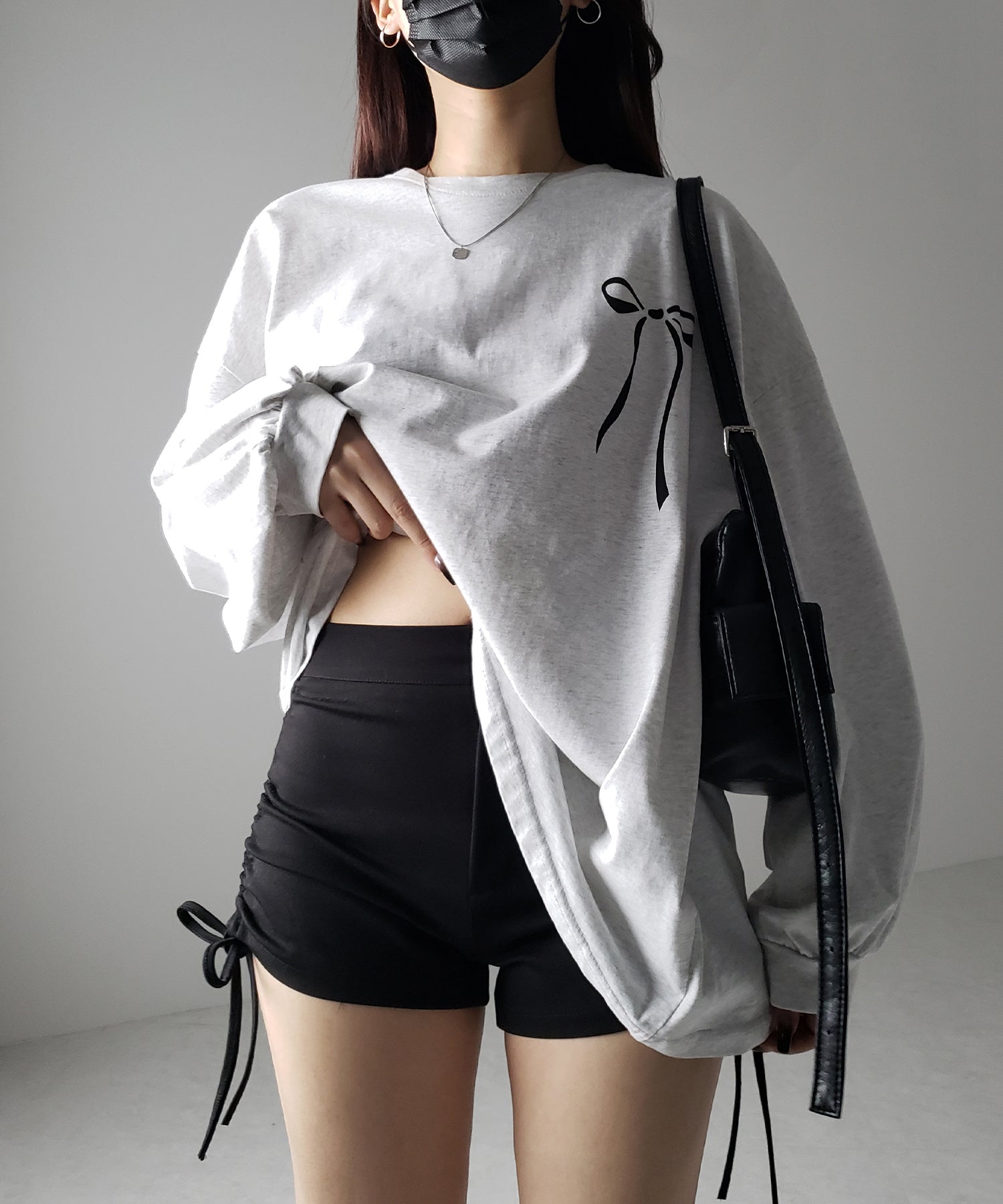 【 ３size 】サイドリボンシャーリングバイカーショートパンツ ／ side ribbon ruched biker shorts