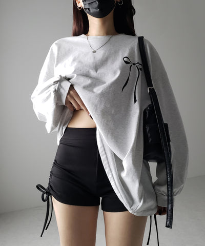 【 ３size 】サイドリボンシャーリングバイカーショートパンツ ／ side ribbon ruched biker shorts