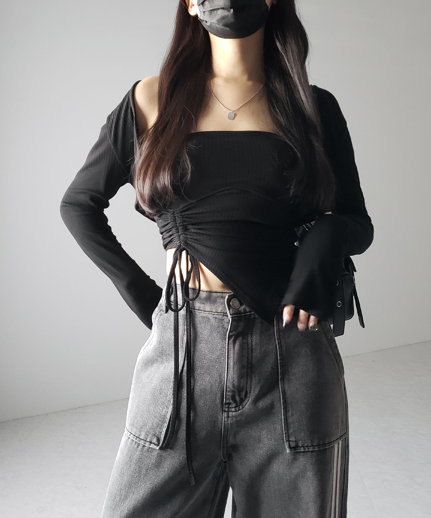 【 ２color ／ ４size 】サイドラインストレートカーゴデニムパンツ ／ sideline straight cargo denim pants