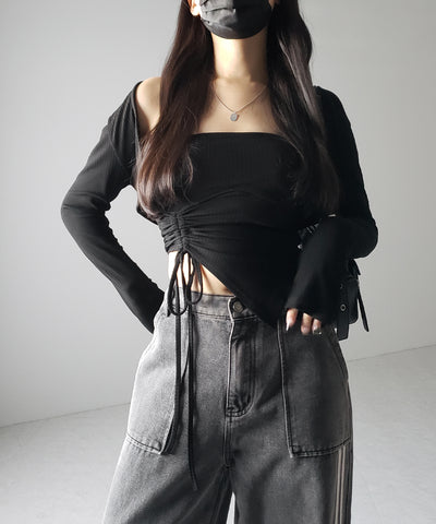 【 ２color ／ ４size 】サイドラインストレートカーゴデニムパンツ ／ sideline straight cargo denim pants