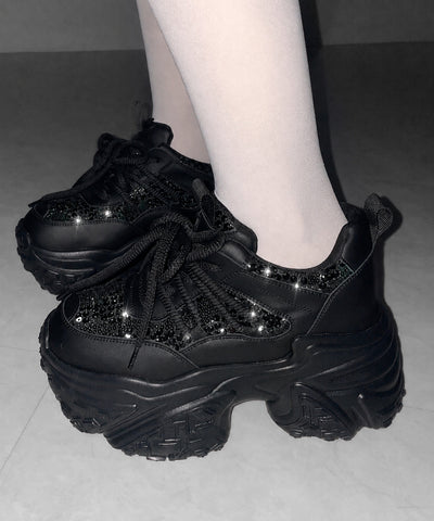 【 +10.5cm盛れ 】スパンコールレースアップ厚底スニーカー ／ +10.5cm spangle lace-up platform sneakers