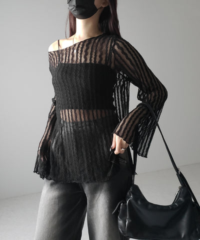【 ２WAY 】ワンショルワイドスリーブルーズシアートップス ／ one shoulder wide sleeve loose sheer tops