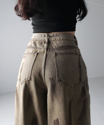 【 ２color ／ ４size 】ヴィンテージペイントグラデーションワイドデニムパンツ ／ vintage paint gradation wide denim pants