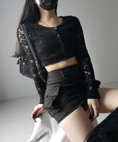 【 ２color 】ベロアレースショートカーディガン ／ velour lace short cardigan