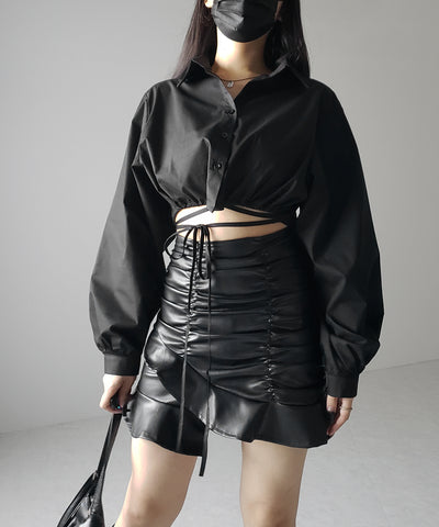 【 ２color 】クロスストラップリボンショートシャツ ／ cross strap ribbon short shirts