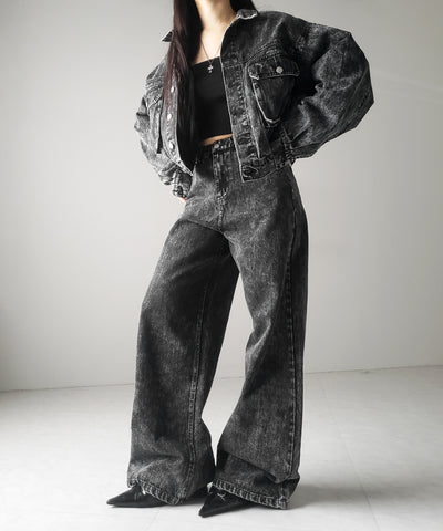 【 セットアップ着用可能 】ヴィンテージケミカルブリーチストレートワイドデニム ／ vintage chemical bleach straight wide denim