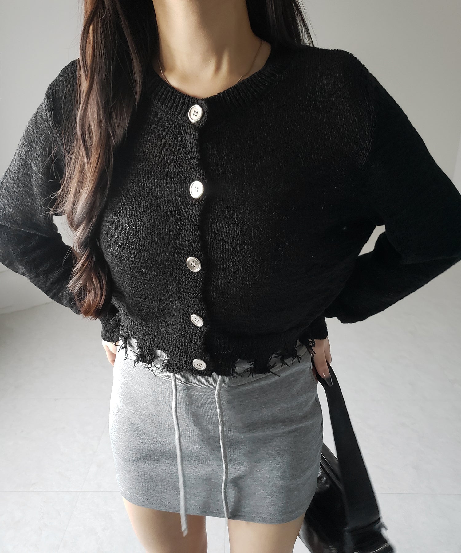 【 ３color 】ダメージシアーニットショートカーディガン ／ damage sheer knit short cardigan