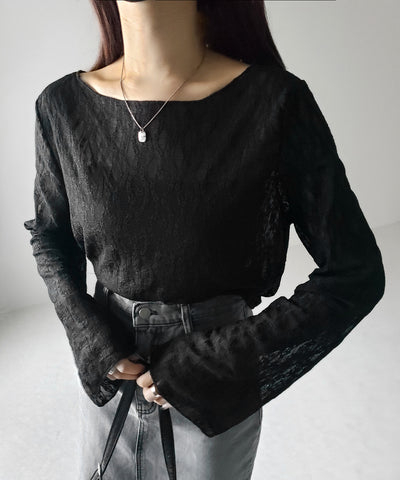 【 ２color 】ワイドスリーブオーバーシアーレーストップス ／ wide sleeve over sheer lace tops