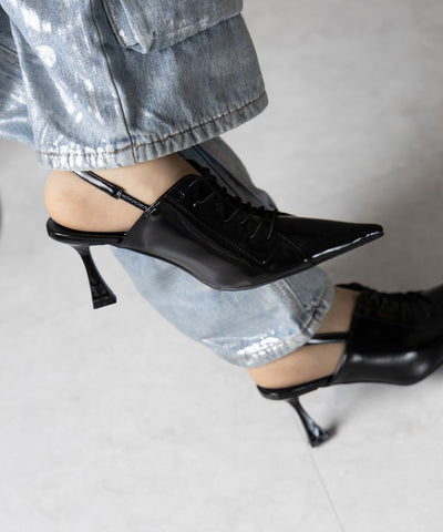 【 ３color 】ポインテッドトゥレースアップスニーカーミュール ／ pointed toe lace up sneaker mules