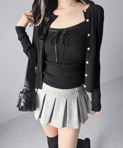 【 ２点セット 】リボンリブニットキャミソール ＋ カーディガンセット / ribbon rib knit camisole + cardigan set