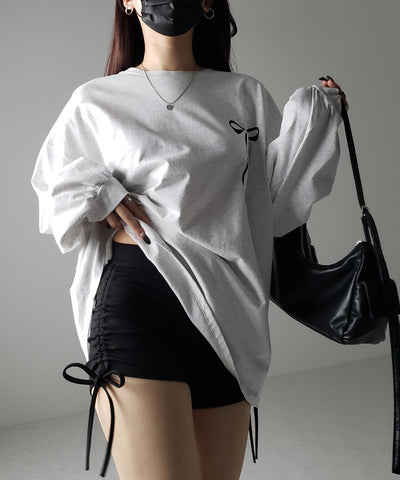 【 ３size 】サイドリボンシャーリングバイカーショートパンツ ／ side ribbon ruched biker shorts