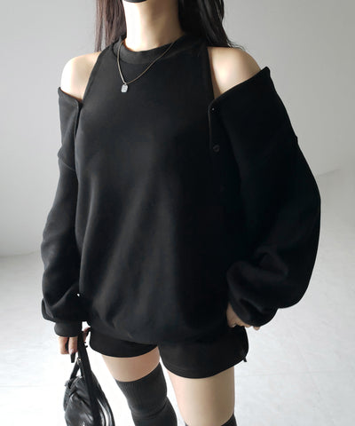 【 ３color 】オープンショルダーカットアウトオーバースウェット ／ open shoulder cutout over sweat