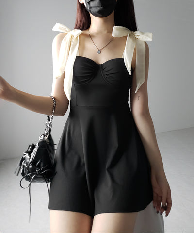 【 レディース水着 】ショルダーリボンバイカラーワンピース水着 ／ shoulder ribbon bicolor onepiece swimwear