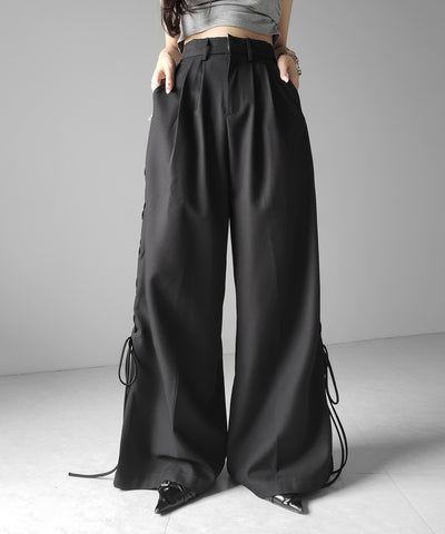 レースアップダブルタックワイドスラックス ／ laceup double tack wide slacks