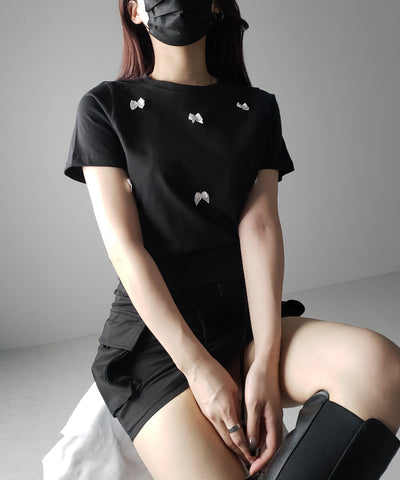 【 ４color 】ミニリボンバレエコアクロップドＴ ／ mini ribbon ballet core cropped Tee