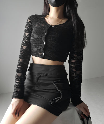 【 ２color 】ベロアレースショートカーディガン ／ velour lace short cardigan