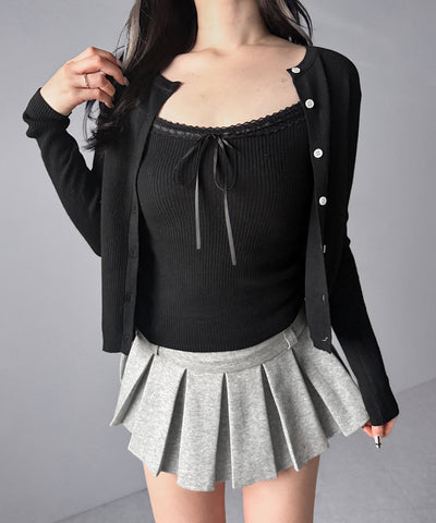 【 ２点セット 】リボンリブニットキャミソール ＋ カーディガンセット / ribbon rib knit camisole + cardigan set