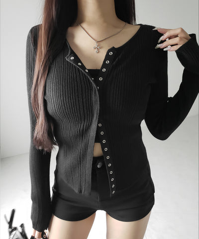【 ３color 】スナップボタンリブニットスリムカーディガン ／ snap button rib knit slim cardigan