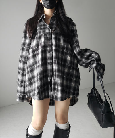 ビッグシルエットブラックチェックネルシャツ ／ big silhouette black check flannel shirt