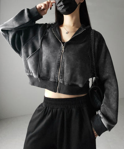【 ２color 】ピグメントヴィンテージショートジップパーカー ／ pigment vintage short zip hoodie