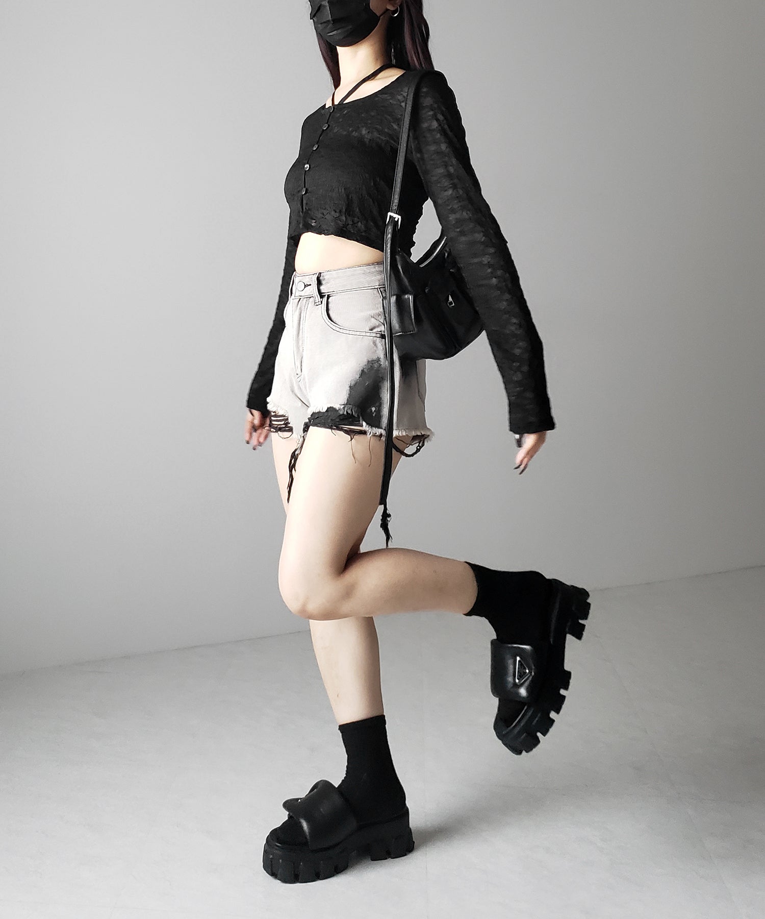 【 ２WAY 】クロスストラップリボンショートレースカーディガン ／ cross strap ribbon short lace cardigan