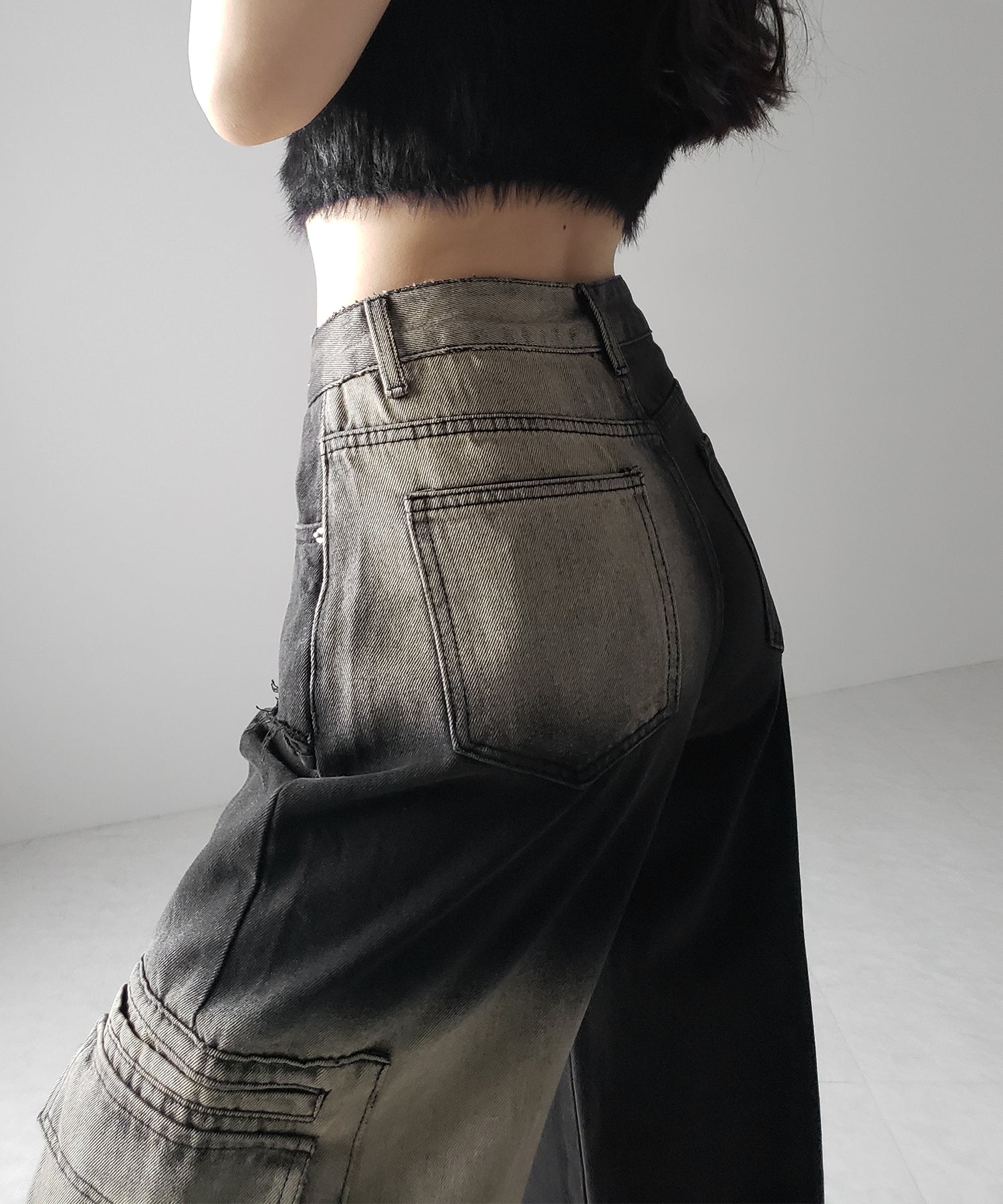 【 ２color ／４size 】ブロッキングバイカラーオーバーダイワイドデニム ／ blocking bicolor overdye wide denim