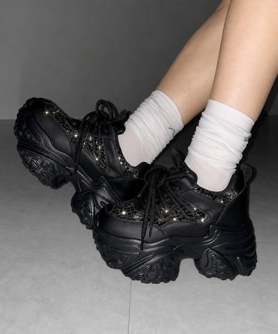 【 +10.5cm盛れ 】スパンコールレースアップ厚底スニーカー ／ +10.5cm spangle lace-up platform sneakers