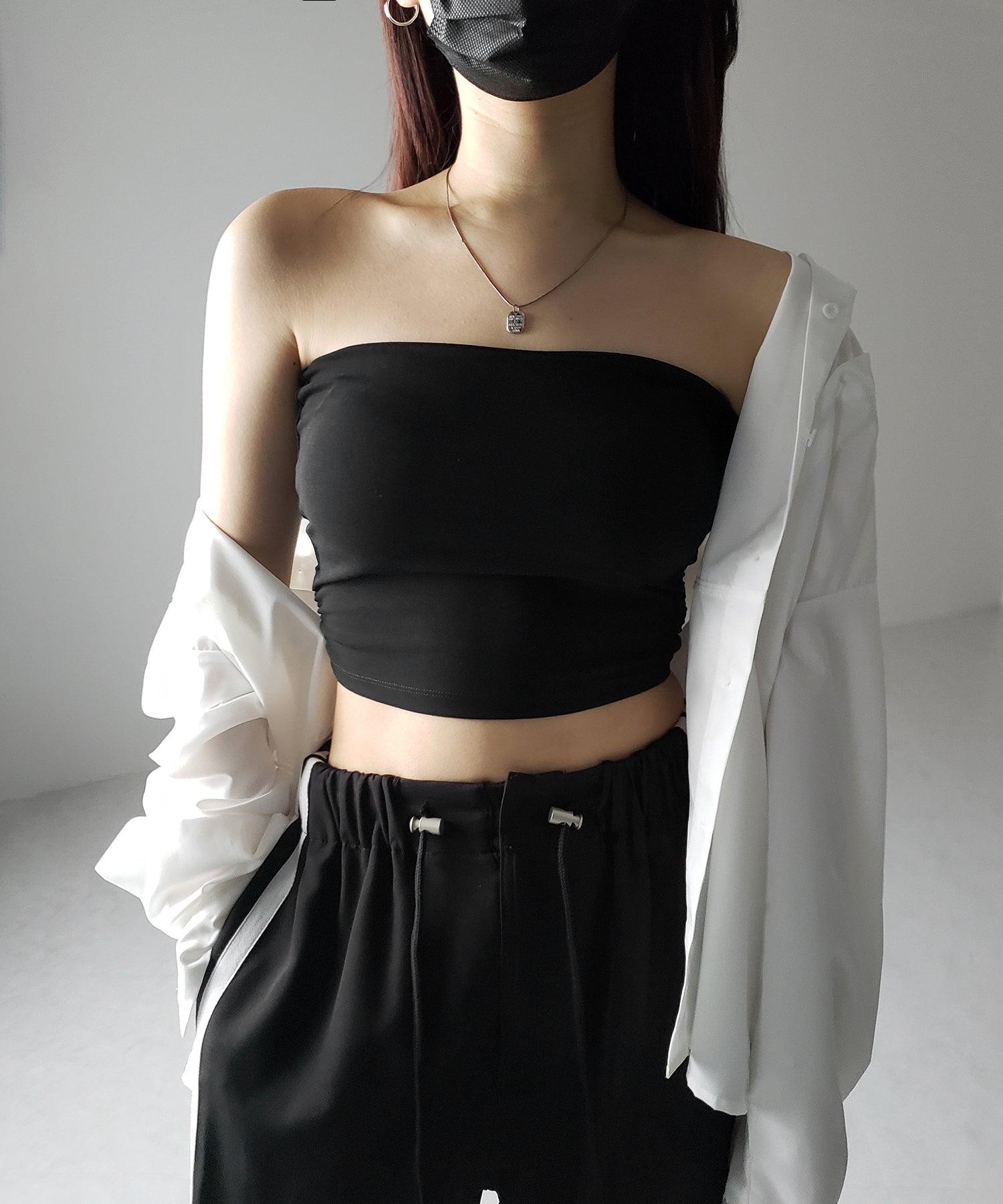 【 カップ付き 】ショートスクエアチューブトップ／ short square tube top