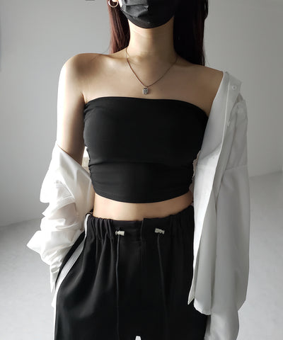 【 カップ付き 】ショートスクエアチューブトップ／ short square tube top